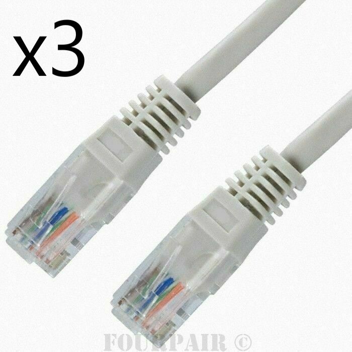 3 Pack Lot - 15ft CAT5e Ethernet Network LAN Router Patch Cable Cord Wire White