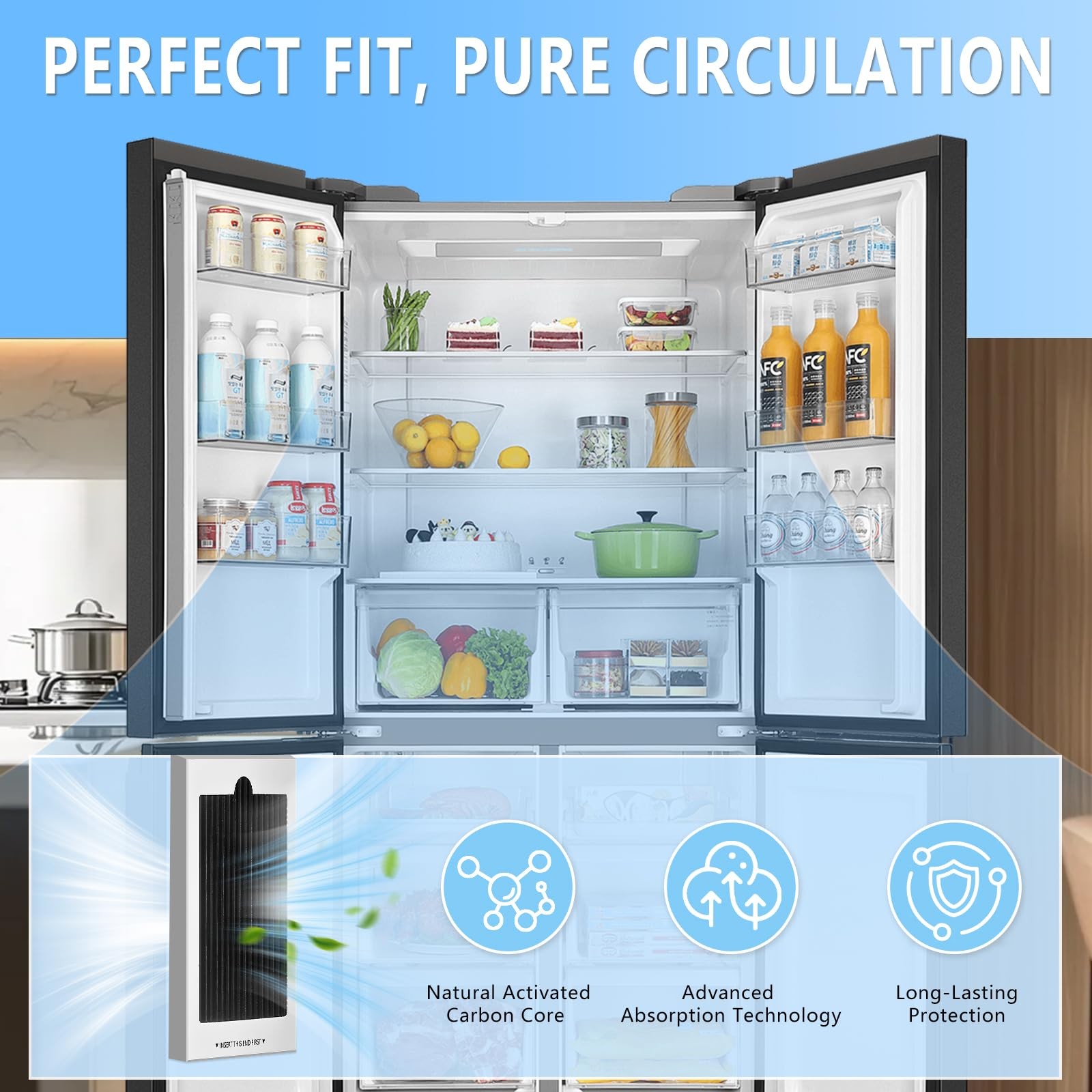 Refrigerator Air Filter Replacement 4Pack,Carbon Activated Filter For Frigidaire