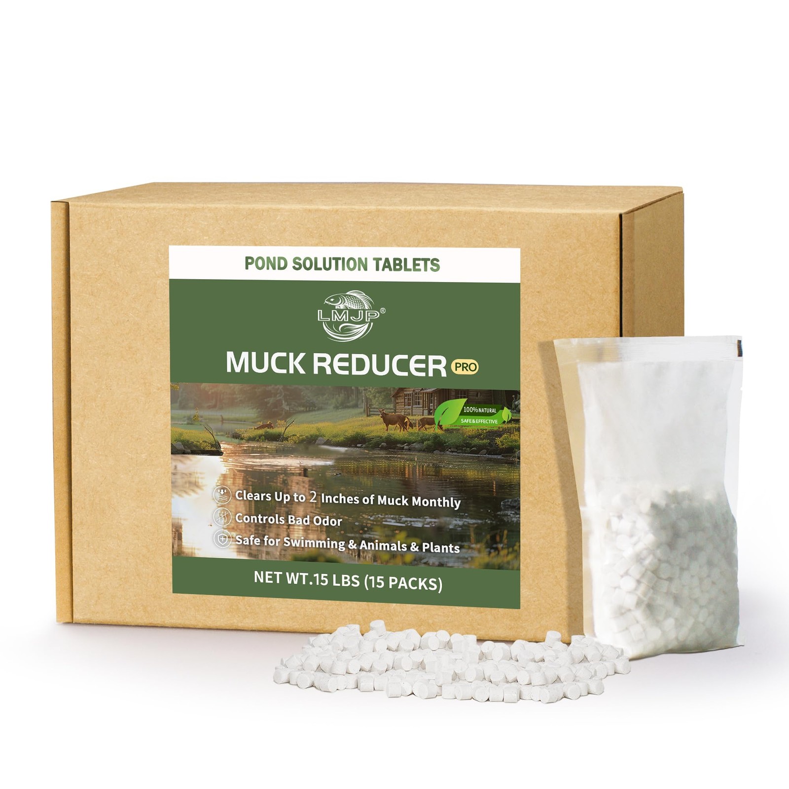 Muck Reducer - 15LB Natural Sludge Solution Tablets for Ponds & Lakes, Away M...