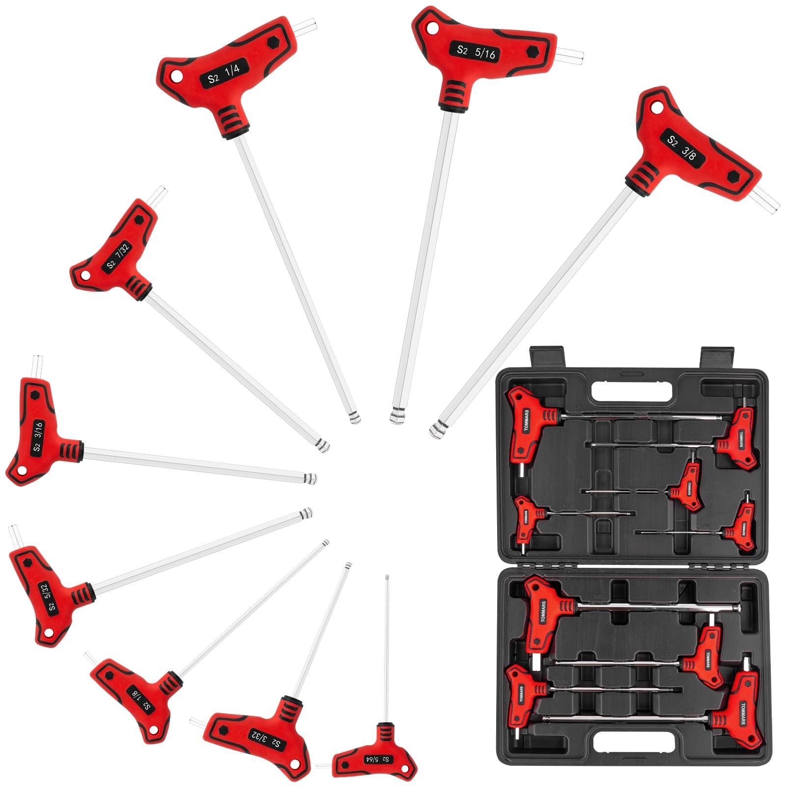 9PC T Handle Allen Wrench Set SAE T Handle Hex Key Set Ball End SAE 5/64-3/8 ...
