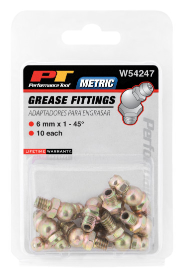 Performance Tool W54247 6mm x 1mm 45⁰ Grease Fitting, (Pack of 10)