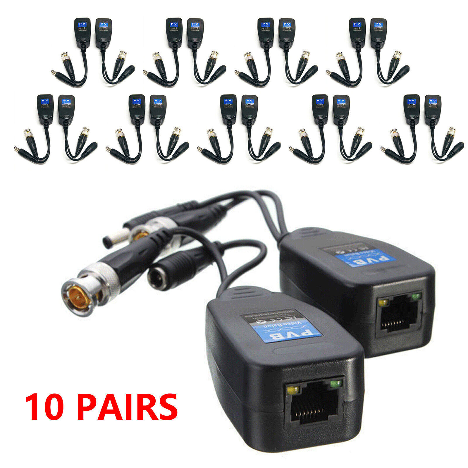 HD Video Balun 10 Pairs BNC to RJ45 CVI TVI AHD CVBS NTSC PAL SECAM Format A