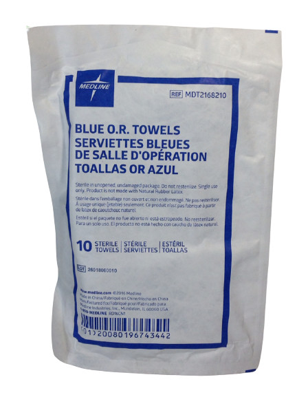 Medline MDT2168210 Deluxe Sterile Disposable Surgical Towels Blue - 10 Pack