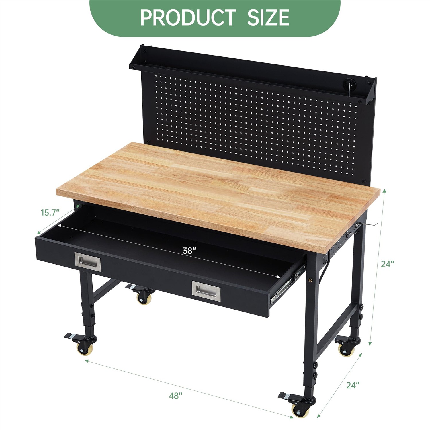 🔥48" Work Benches for Garage Adjustable Workbench 2000 LBS Pegboard Drawers