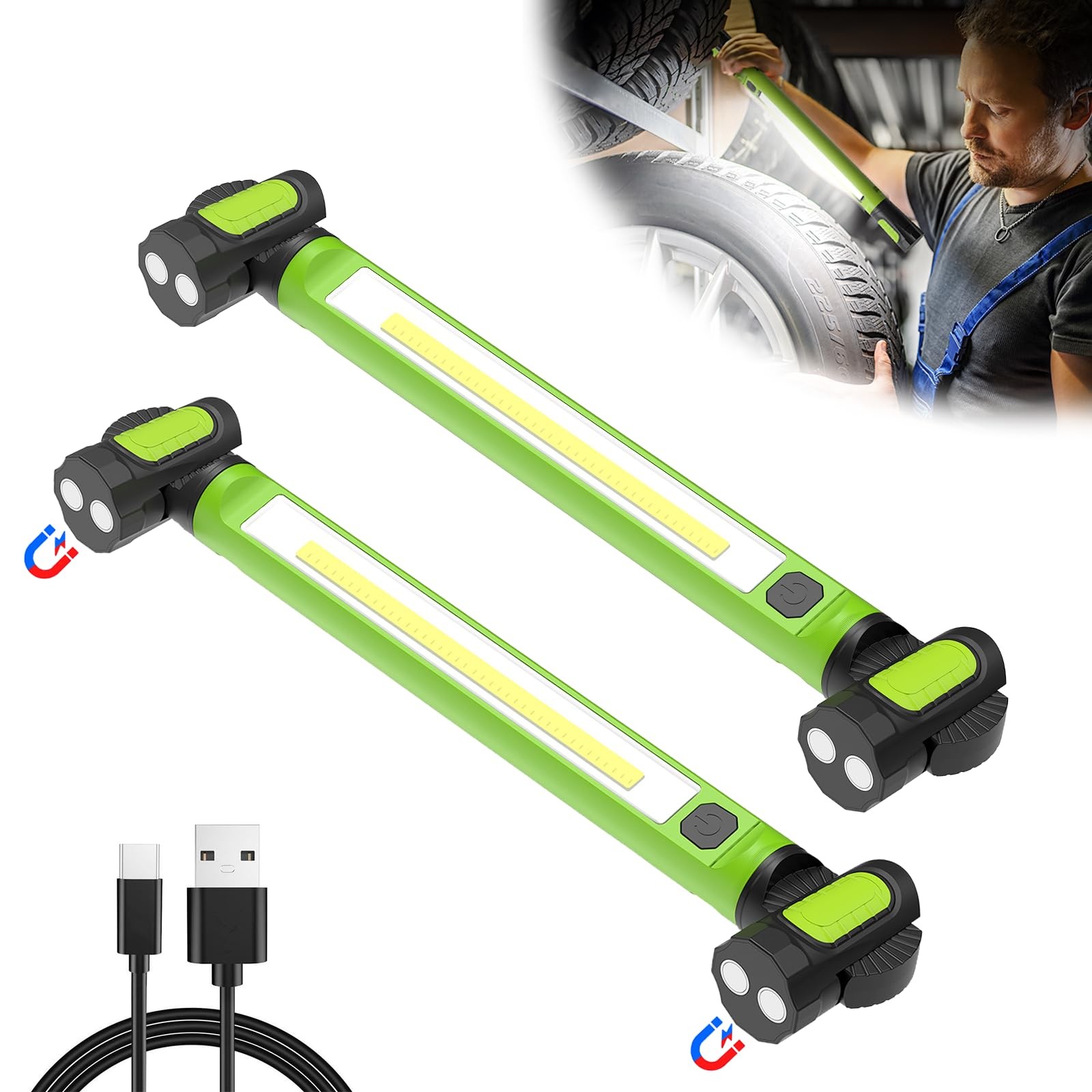 Illuminate Any Job With 3000LM LED - 2 Pack Rechargeable Work Lights