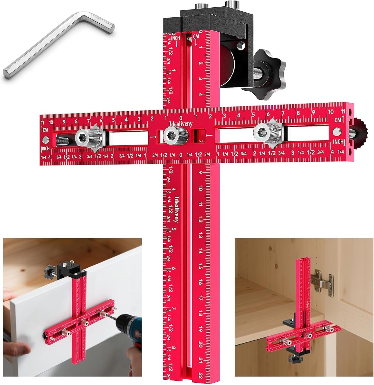 Precision Hole Locator & Drill Guide for Cabinet Knobs and Handles - Large Size
