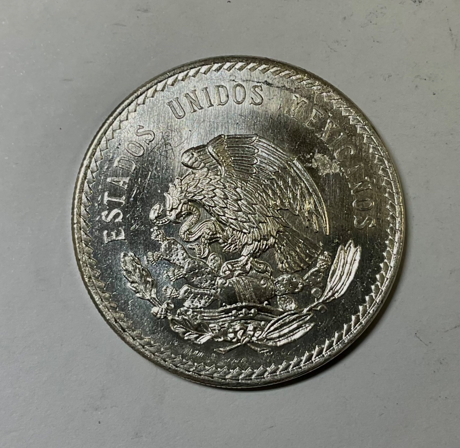 1948 Mexico 5 Pesos Silver CUAUHTEMOC STRUCK FROM Polished Dies mint error!