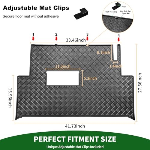Golf Cart Floor Liner Mat 8mm Thick Rubber Full Coverage Fit for Black Trim