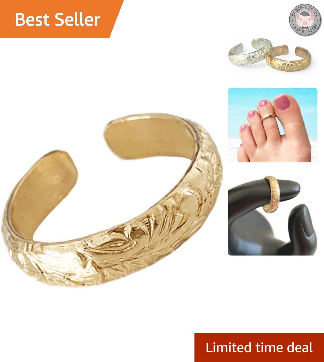 Elegant Coastal Design Toe Ring - 14K Gold Filled or Sterling Silver Adjustable