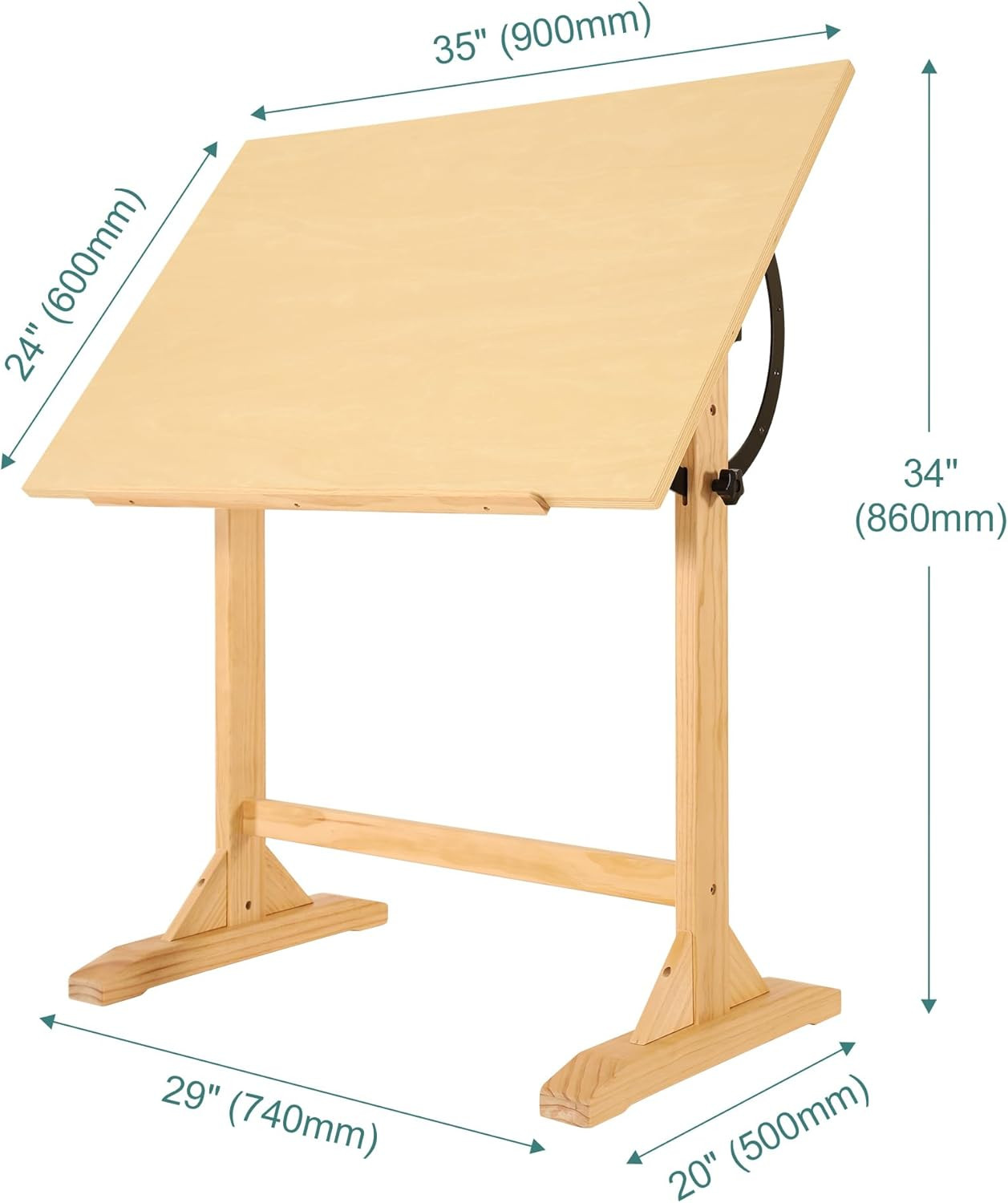 Wood Drafting Table for Adults, 24'' X 35" Drawing Table with Adjustable Angl...