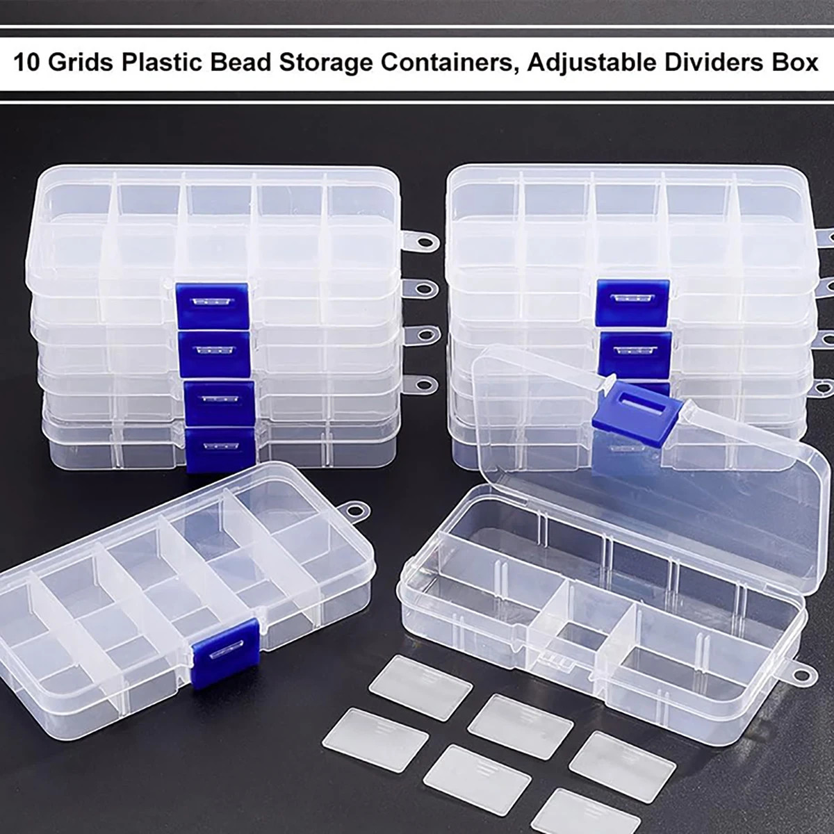 10 Pack Jewelry Box Clear Plastic Bead Storage Container Earrings Organizer Grid