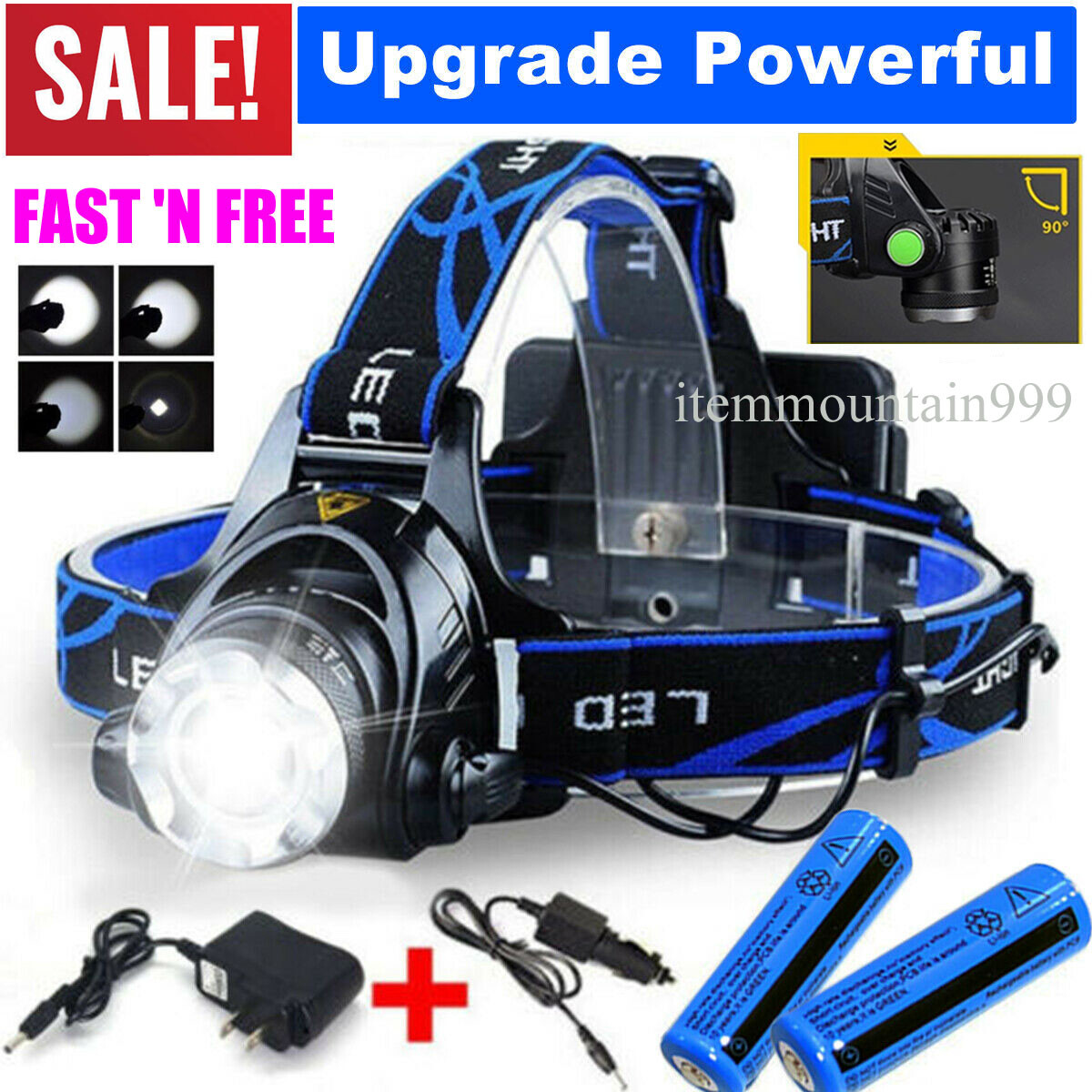 9900000LM Super Bright LED Headlamp Rechargeable Headlight Flashlight Head Torch