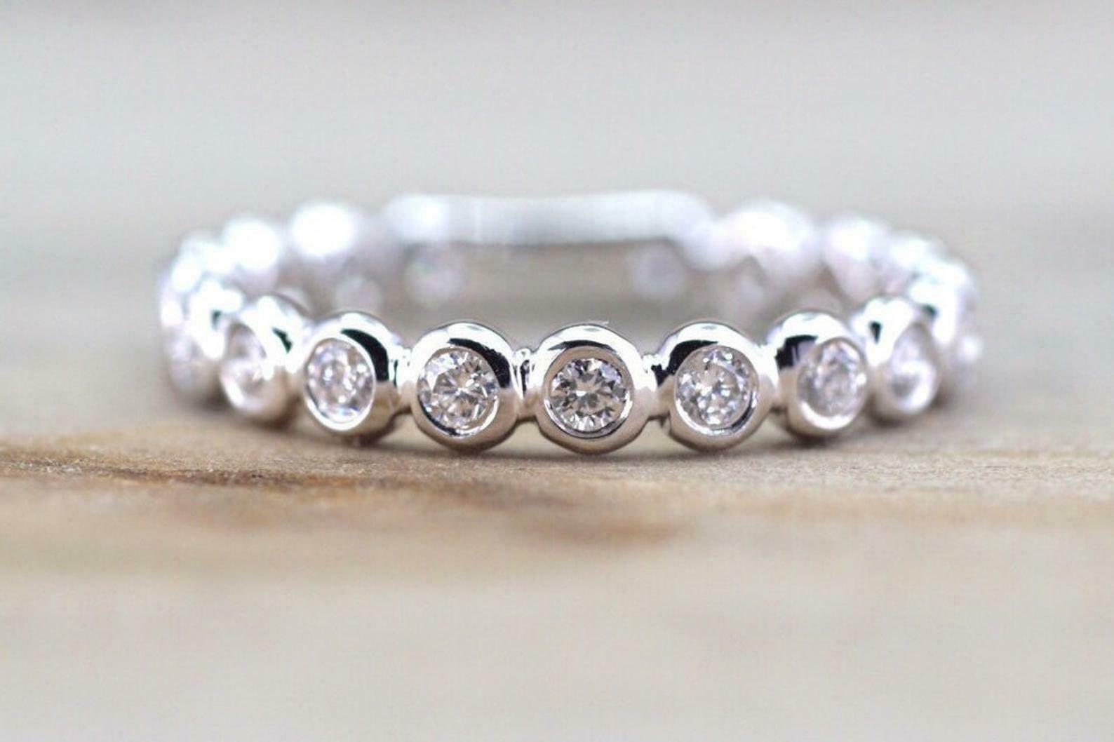 2.5ct Simulated Diamond Wedding Band 14k White Gold Plated Bezel Set Eternity