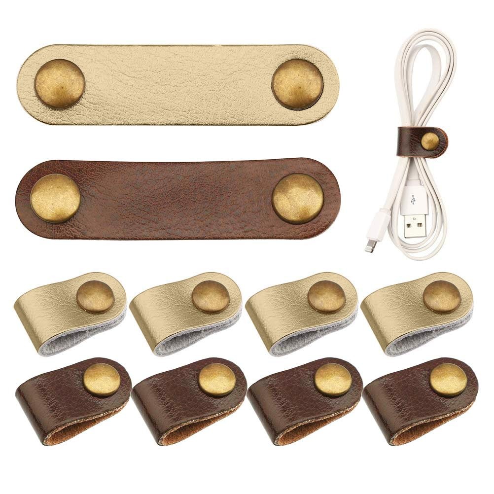 10 Pcs Cord Organizer, Portable Leather Cable Stocking Brown&white