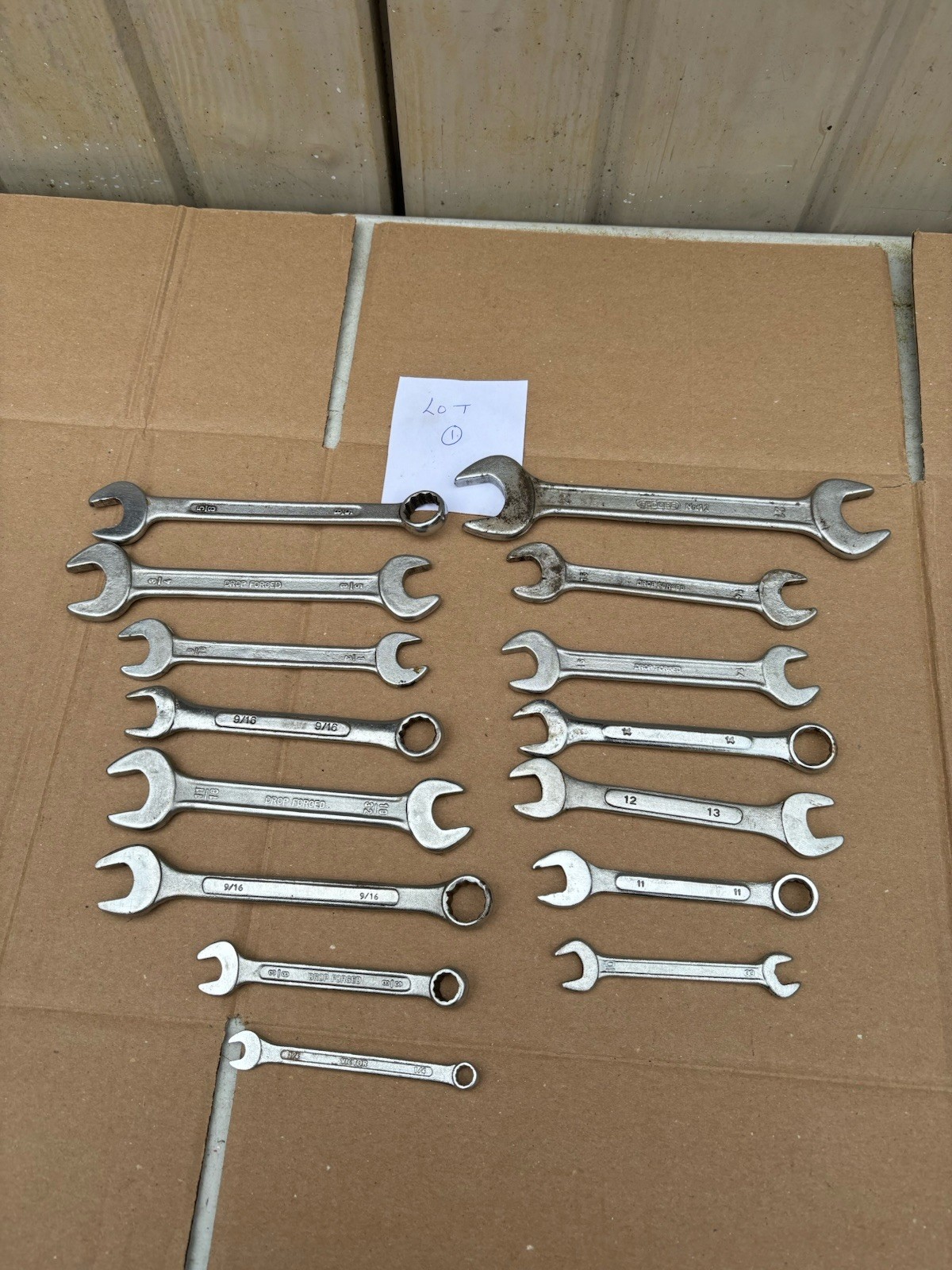 Vintage toolkit Spanners, Job Lot Of 15, Imperial And MM, Sizes Lot 1,