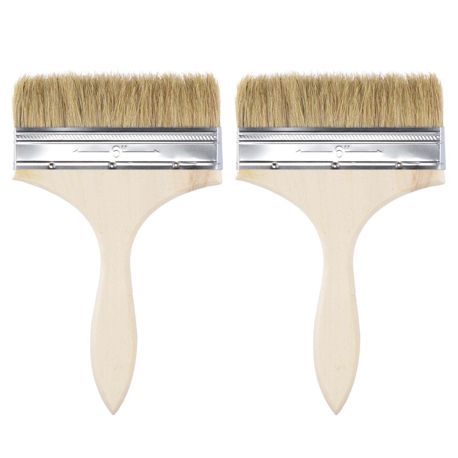 5.5 Inch Paint Brush Natural Bristle Flat Edge Wood Handle for Painting 2Pcs