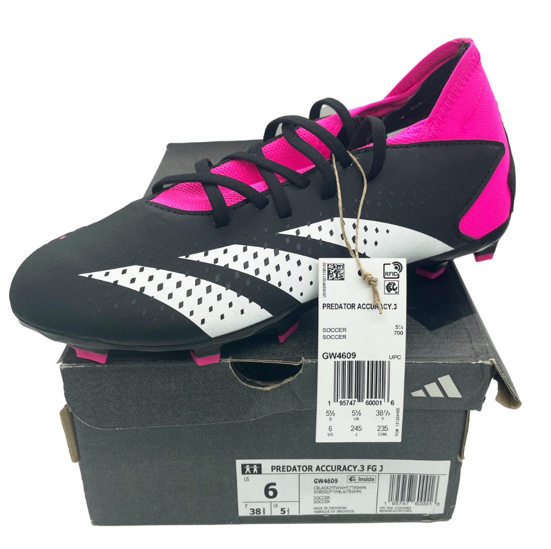 Adidas Predator Accuracy.3 FG J Black White Team Shock Pink Soccer Cleats Size 6