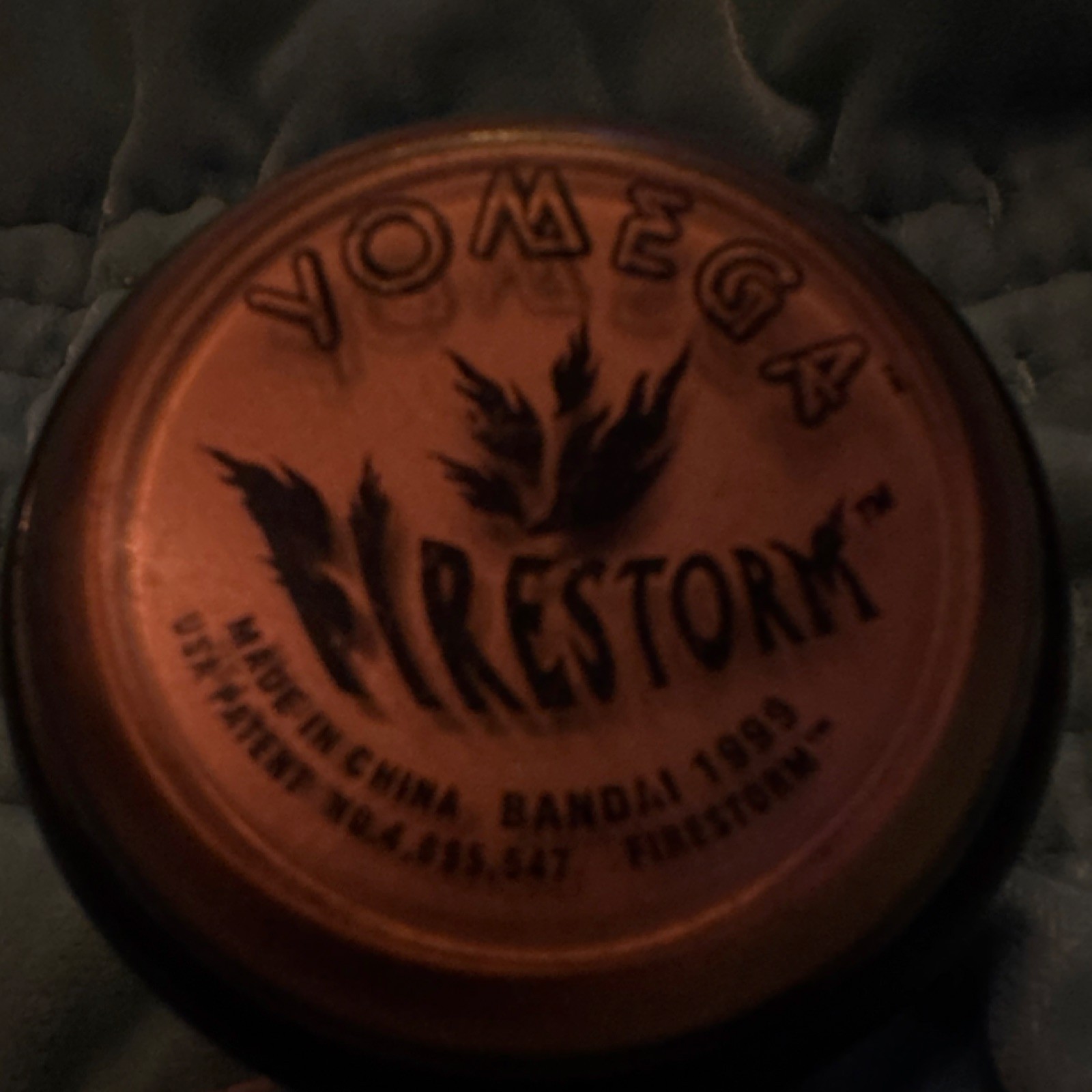 Yomega Firestorm Yo-Yo 1999 Bandai Made in China USA Patent No. 4,895,547