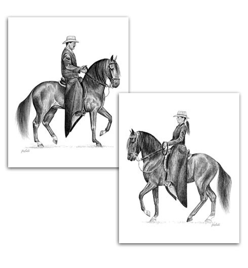 PASO FINO HORSE ART PRINTS set of 2 signed by artist Rohde - beautiful  - DEAL