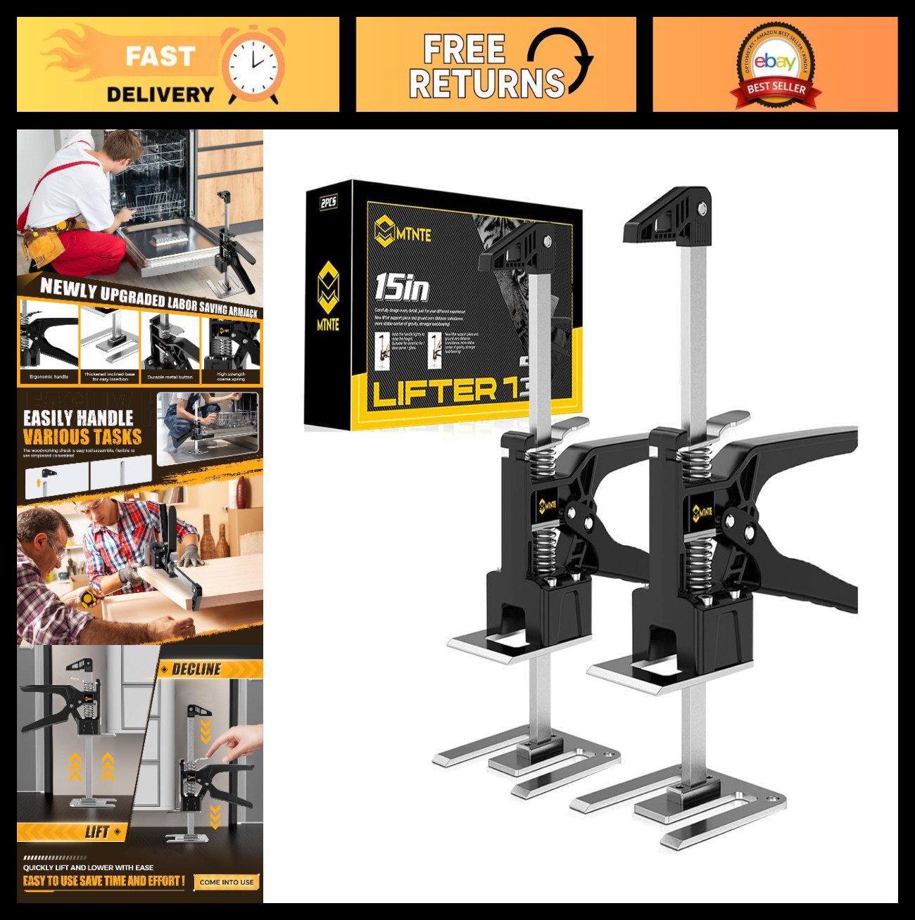 Multi-Function 12" Furniture Jack & Drywall Lift Tool, 330lbs Capacity, Height A