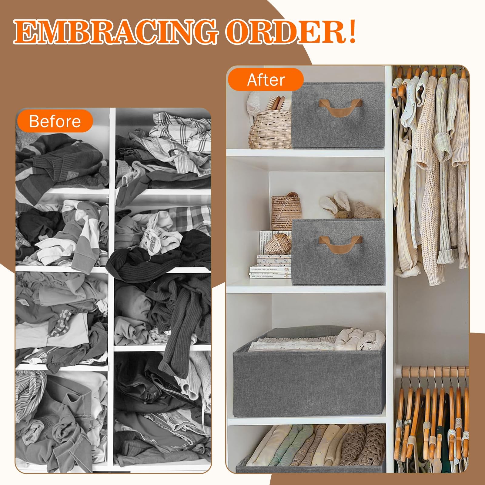 10 Pack Large Capacity Storage Bins Closet Organizer System, Sturdy Foldable ...