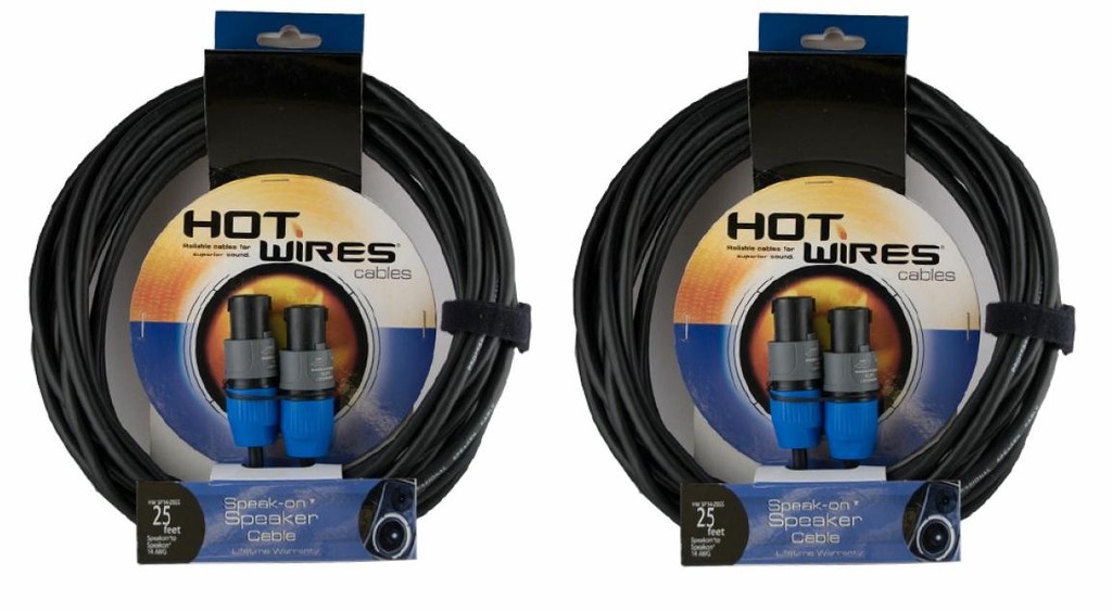 2 25' 14 ga Hot Wires Professional Neutrik Speakon Speaker Cables Free Shipping!
