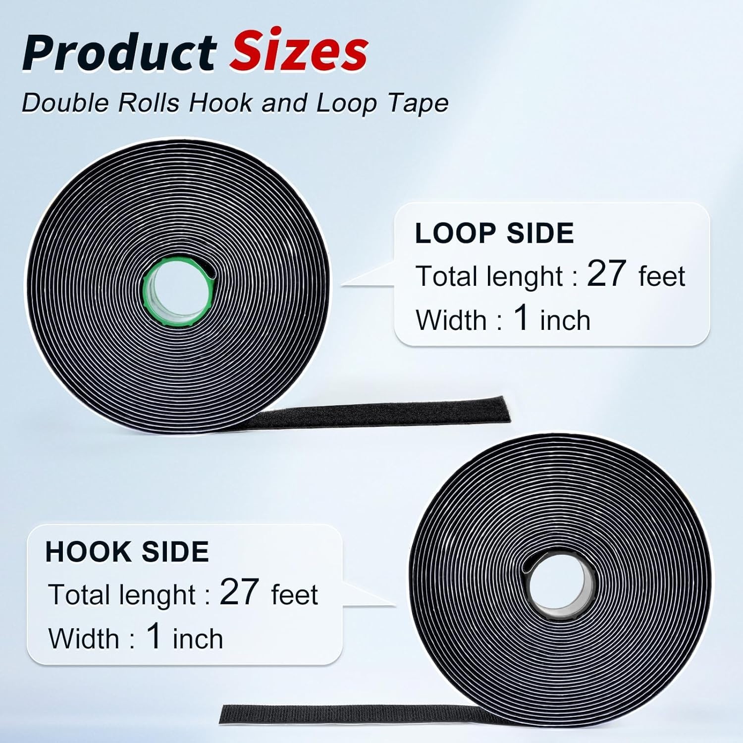 27Ft X 1 Inch Hook and Loop Strips with Adhesive, Double Sided Self Adhesive,