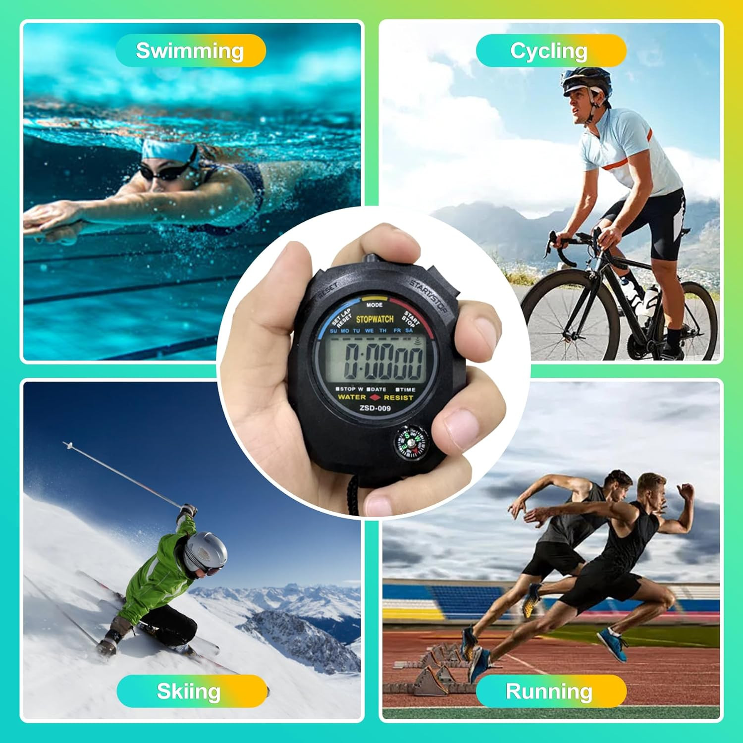 2 Pack Digital Stopwatch Timer: Large Display, 1/100 Sec Accuracy, Time/Date/Ala