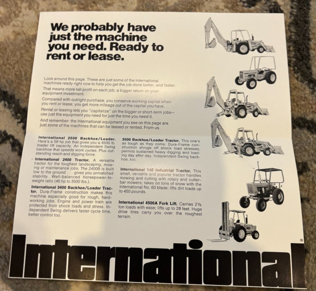 International Harvester Lease Industrial Equipment Brochure AMIL25