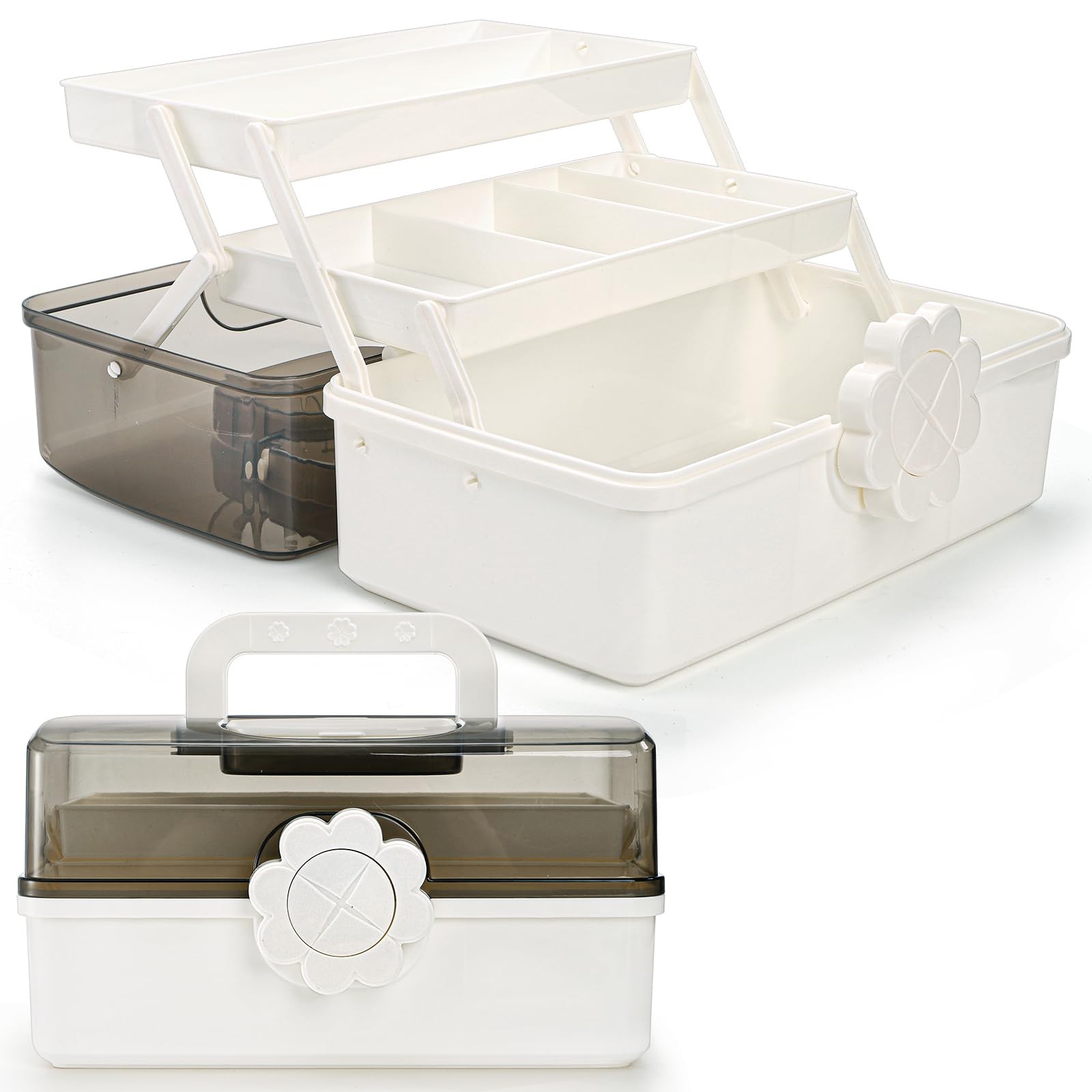 Three-Layer Plastic Dividing Storage Box, Folding Tool Box Organizer with 2 T...