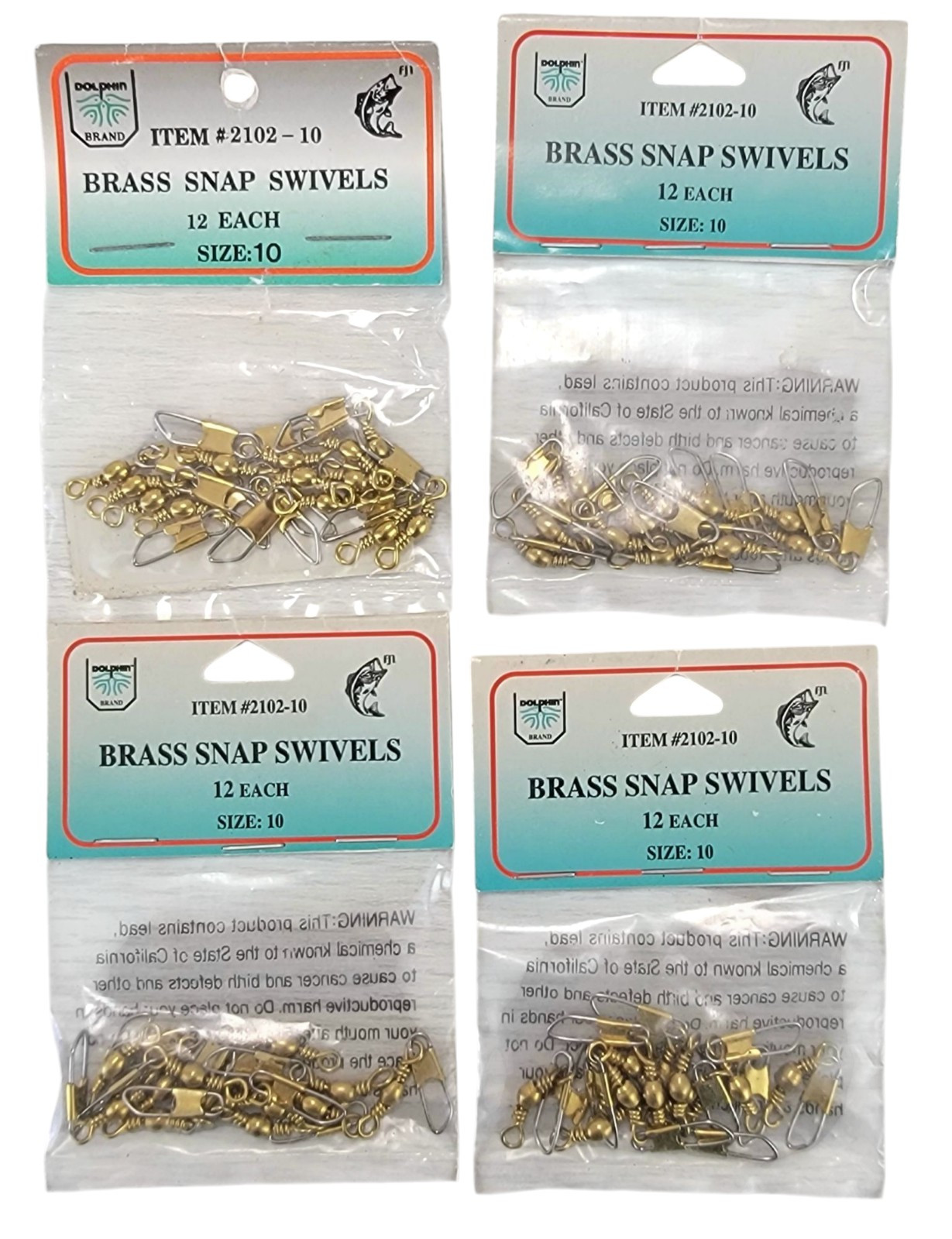 4 Packs Dolphin FJ Neil Brass Snap Swivels 12 Pcs Each Size 10 Fishing Tackle