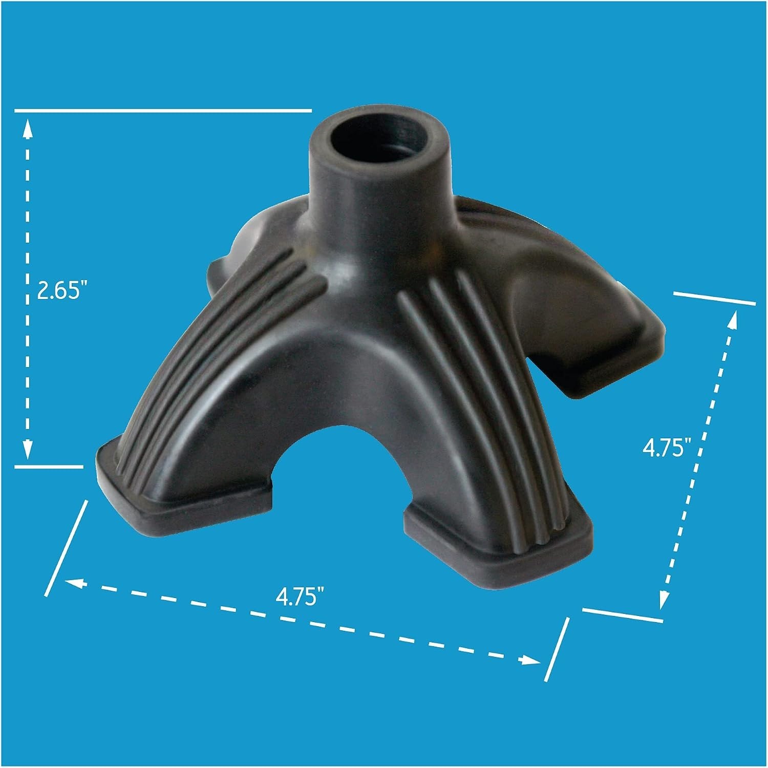 Rubber Cane Tip with Four Pronged Base for Stability and Balance Black