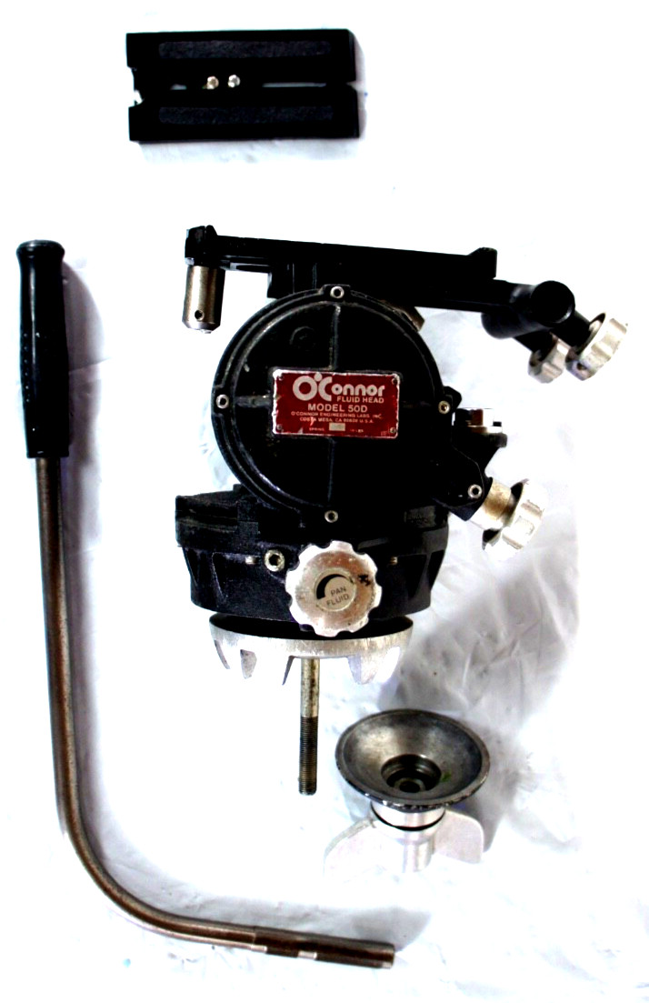 O'CONNOR 50D FLUID HEAD CAMERA WEDGE PLATE PAN BAR TIE-DOWN KNOB SERVICED 50 Lbs