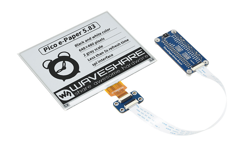 Waveshare 5.83inch E-Paper E-Ink Display Module for Raspberry Pi Pico 648×480