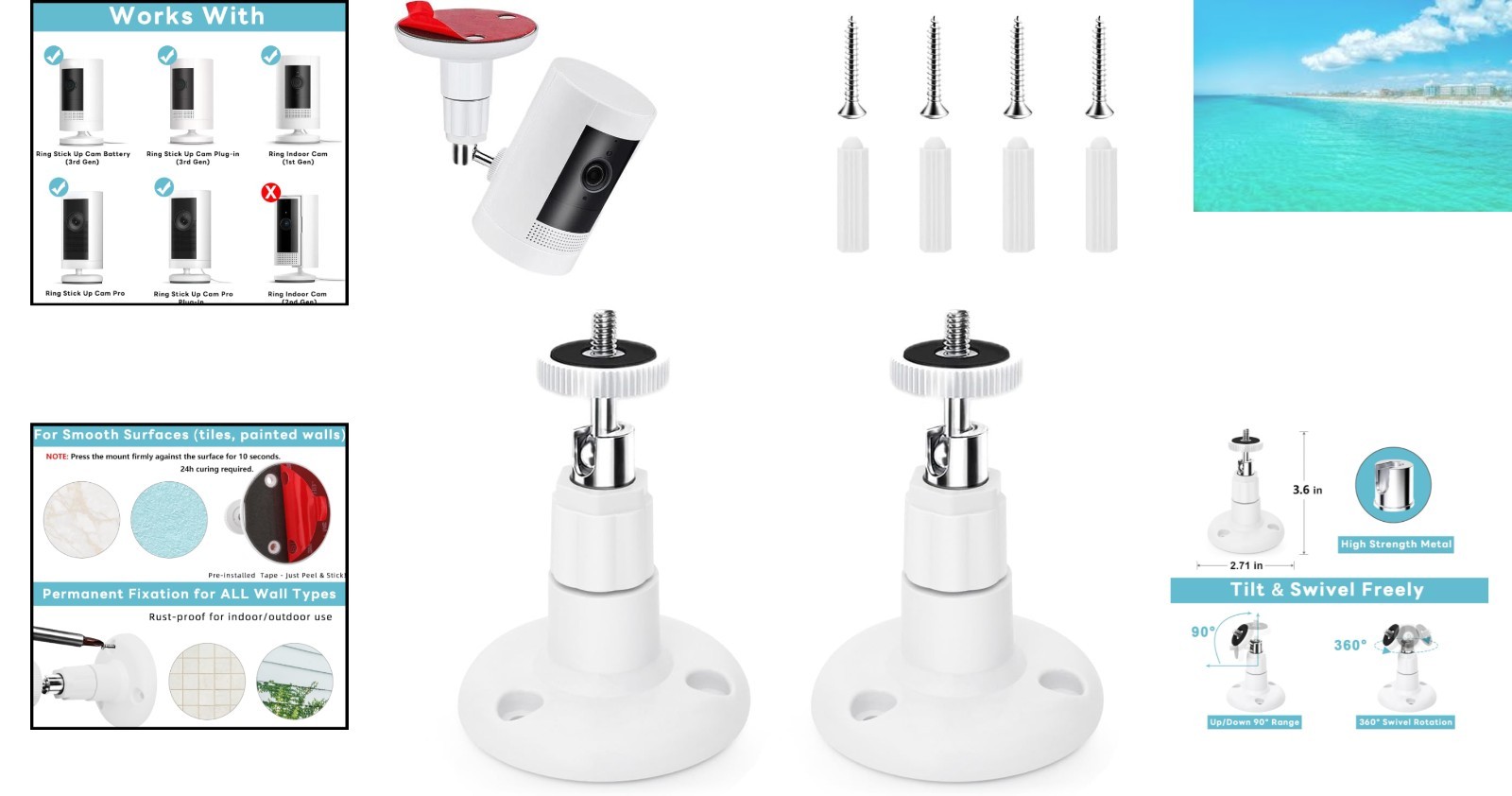 Adjustable Weatherproof Camera Mount for Ring - 2 Pack with No Drilling Required