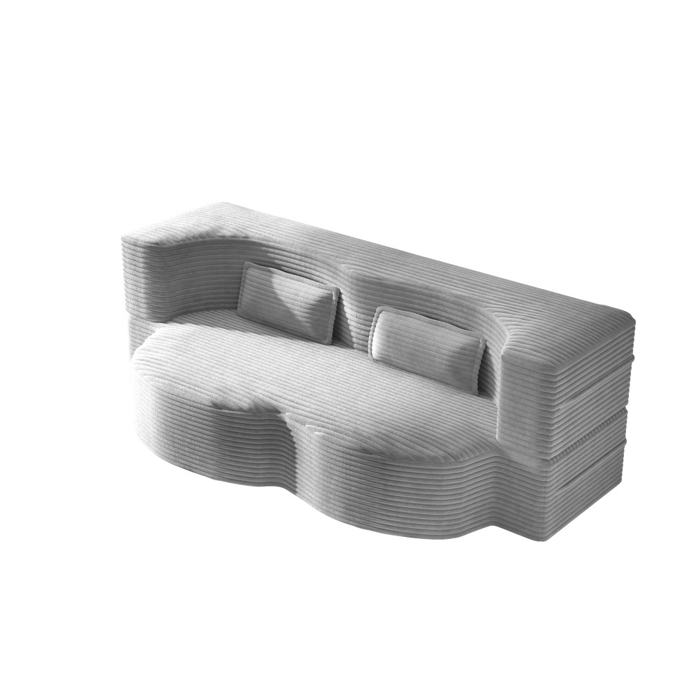 Twin Convertible Floor Sofa Bed w/ Pillows, Folding Guest Mattress Light Grey