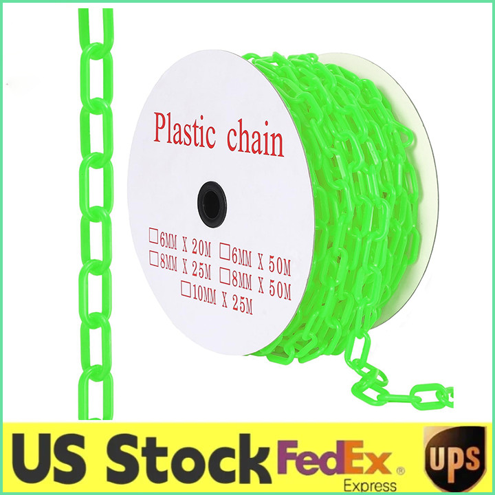 ✨240FtPlastic Chain Links Safety Barrier Chains Rustproof w/50 S Hooks 6MM Thick