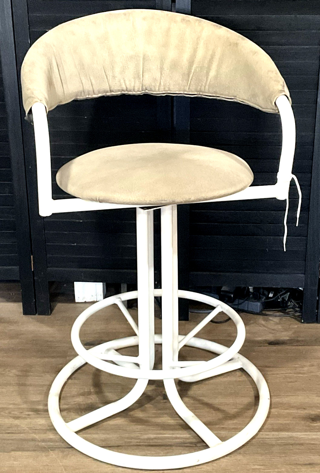 Vintage Metal Bar Stool 24" Counter Height Cloth Seat Cream Tubular Frame 80s