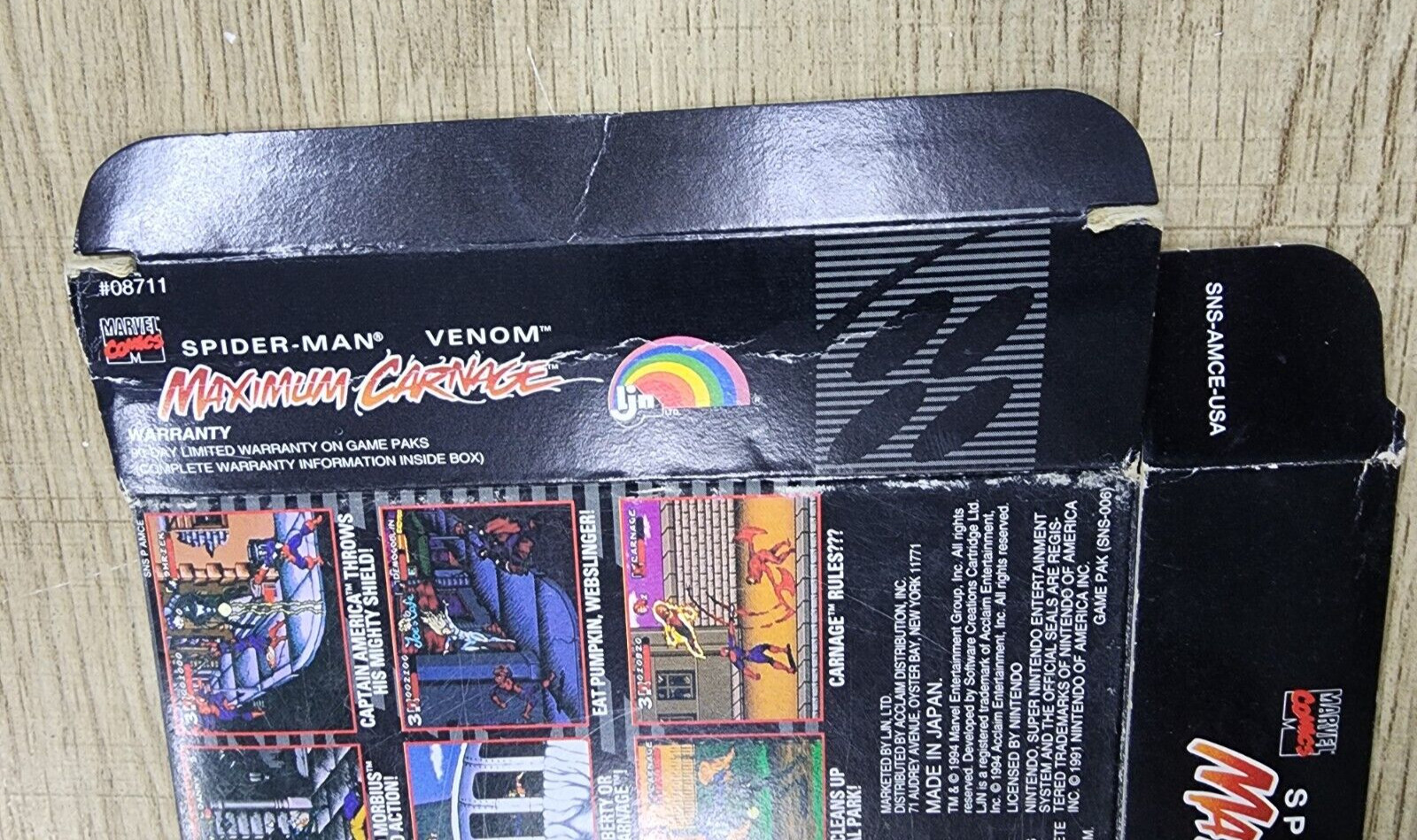 USED AUTHENTIC BOX ONLY - NO GAME - NO MANUAL - MAXIMUM CARNAGE - SNES