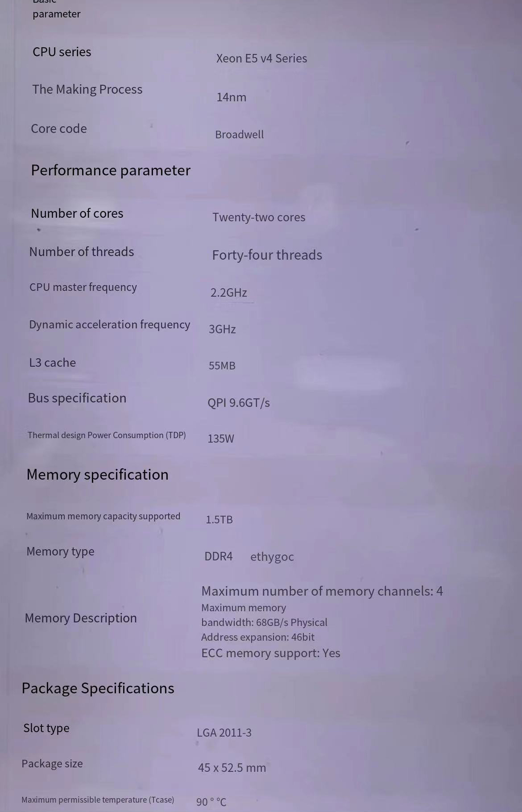 Intel Xeon E5-4669 V4 2.20GHz 22-Core 55MB LGA2011-3 SR2SG CPU Processor