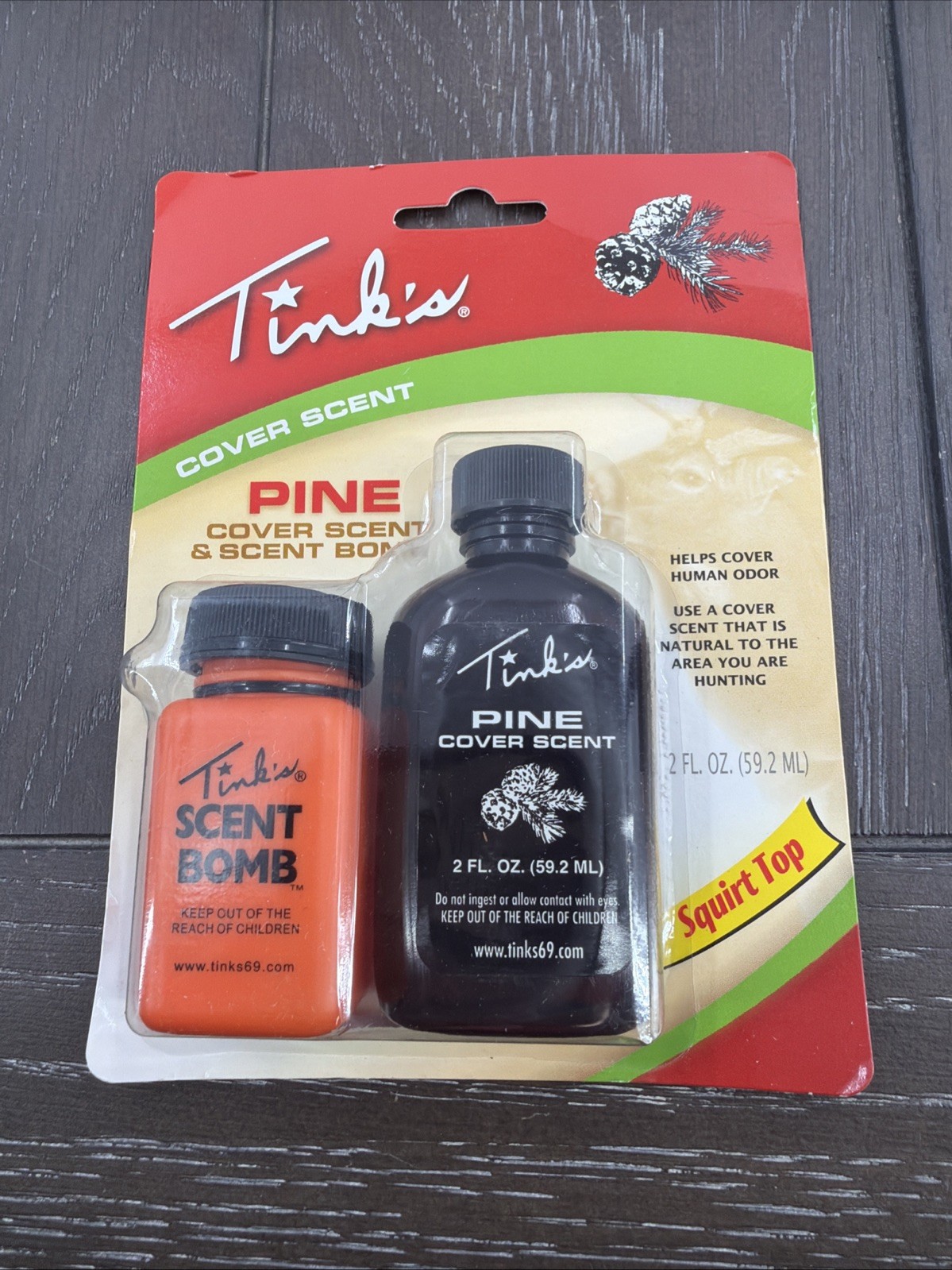 Tinks Pine Cover Scent and Scent Bomboz bottle Hunting tracking trapping NIP