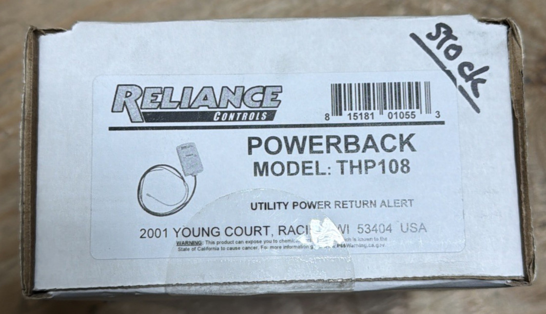 Reliance Controls THP108 Powerback Utility Power Return Alert Open Box
