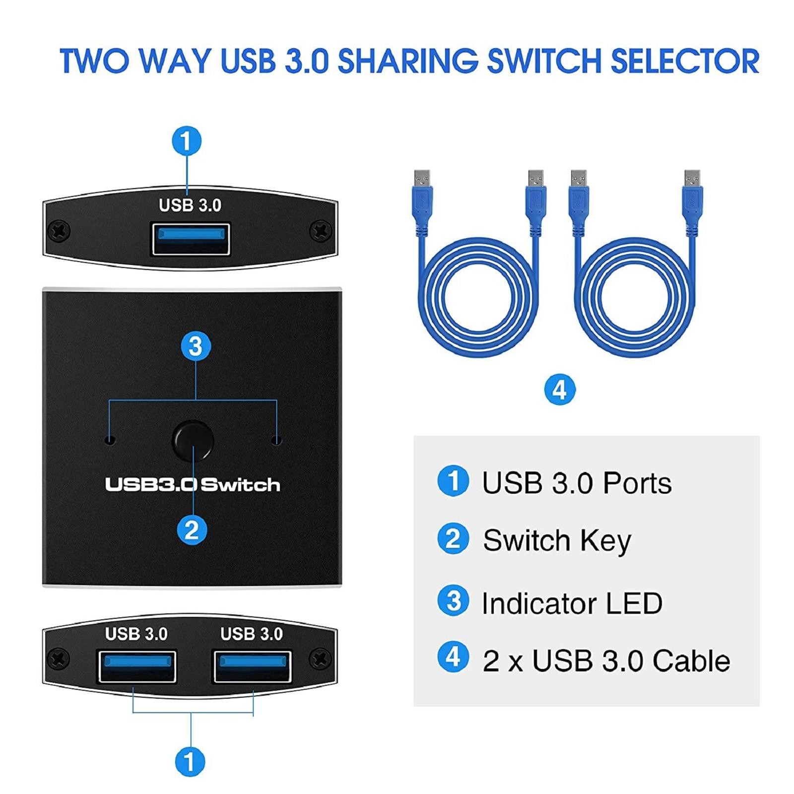 USB 3.0 Switcher Bi-Directional For Printer Keyboard Mouse Sharing Switcher