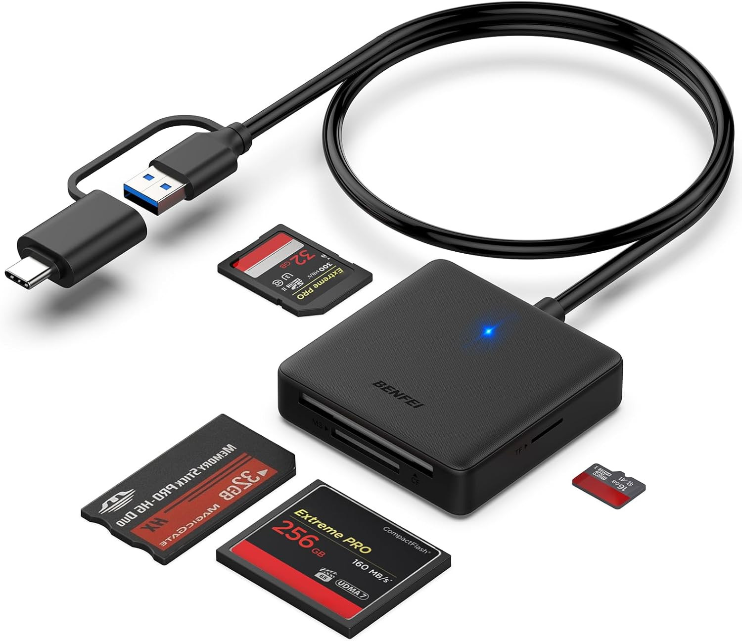 Memory Card Reader,  4In1 USB 3.0 and USB-C to SD Micro SD MS CF Card Reader
