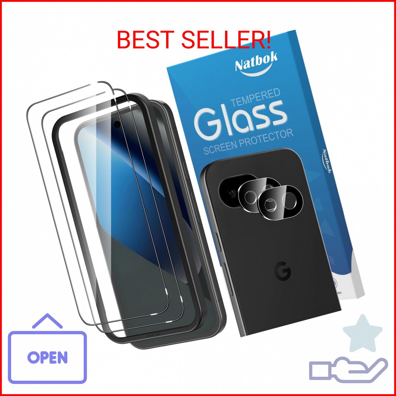 Natbok 2+2 Pack for Google Pixel 10a (6.3 inch) Screen Protector with Camera Len