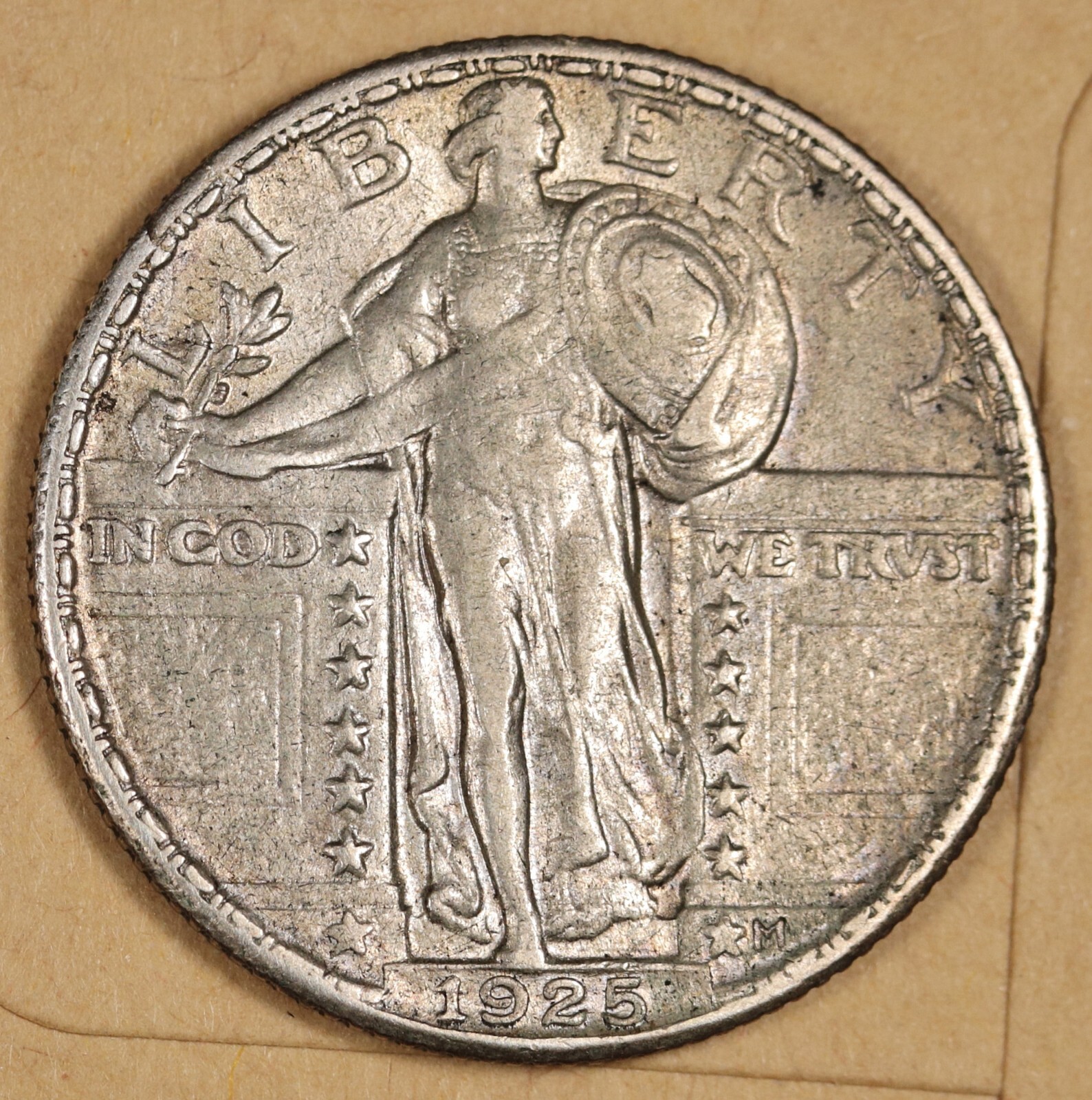 1925 Standing Liberty Quarter.  Natural Uncleaned.  AU-UNC.  191319