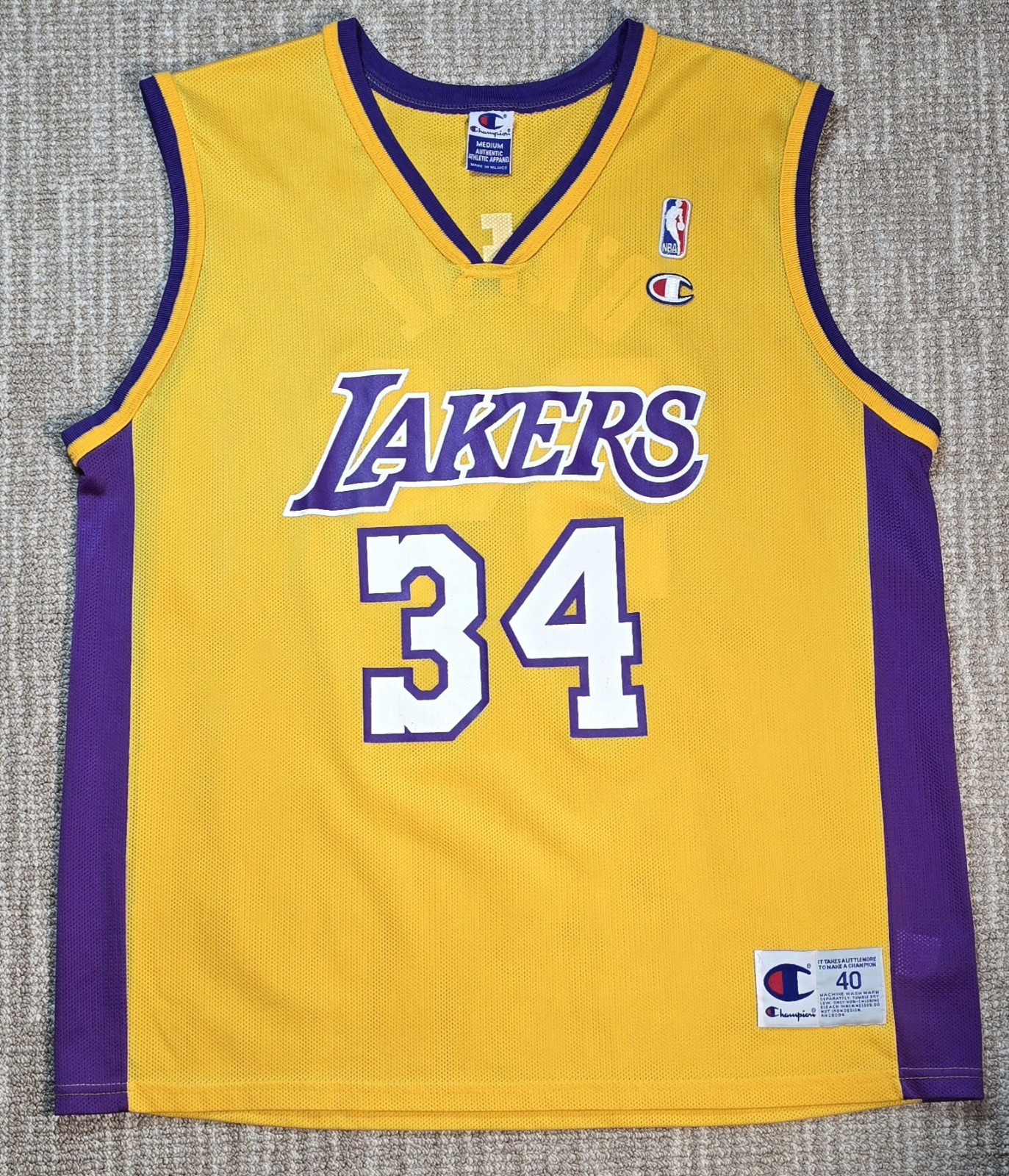 Los Angeles Lakers Shaquille O'Neal Shaq Jersey 34 Size 40 Champion Yellow