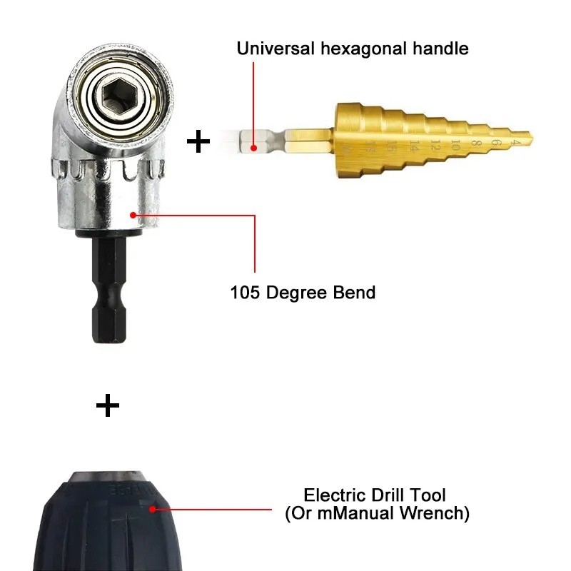 105 Degree Right Angle Drill Attachment 1/4 Hex Shank Extension Socket Adapter