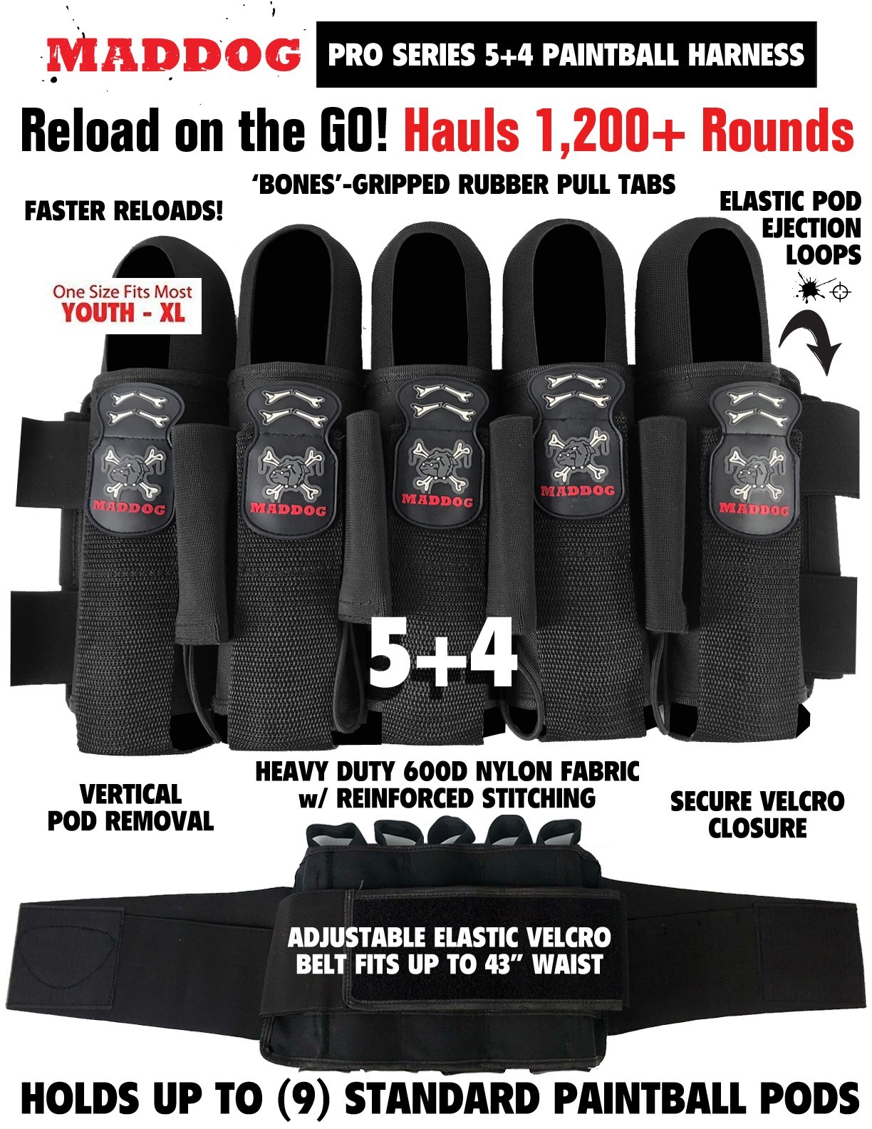 CLEARANCE Maddog Pro 5+4 Pod Paintball Harness Pod Pack
