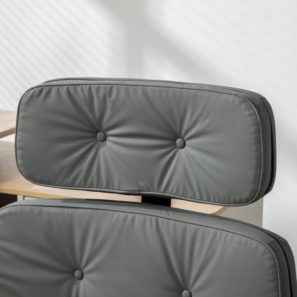 PU Cross-Legged Office Chair - Adjustable Headrest/Armrests - Makeup/Gaming
